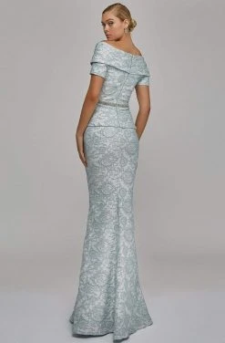 Terani Couture - Off Shoulder V Neck Beaded Belt Sheath Gown 1921M0727 Formal Gowns