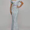 Terani Couture - Off Shoulder V Neck Beaded Belt Sheath Gown 1921M0727 Formal Gowns