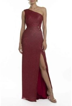 Terani Couture - One Shoulder Asymmetric Neck Evening Dress 1911E9610 - 1 Pc Berry In Size 8 Available Formal Gowns