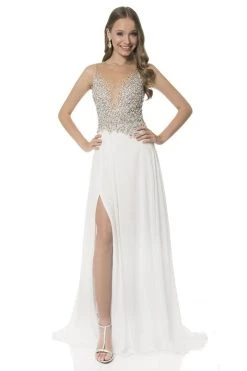 Terani Couture - Pearl Encrusted Illusion Evening Gown 1612P0502A Formal Gowns