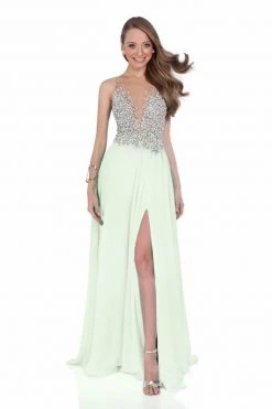 Terani Couture - Pearl Encrusted Illusion Evening Gown 1612P0502A Formal Gowns