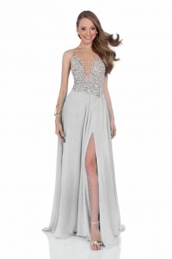 Terani Couture - Pearl Encrusted Illusion Evening Gown 1612P0502A Formal Gowns