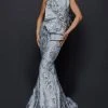 Formal Gowns Terani Couture - Pleat Fan Jacquard Mermaid Gown - 1 Pc Silver In Size 14 Available