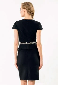 Terani Couture - Sculpted V-Neck Sheath Gown With Peplum Detail 1521C0232A Cocktail Dresses