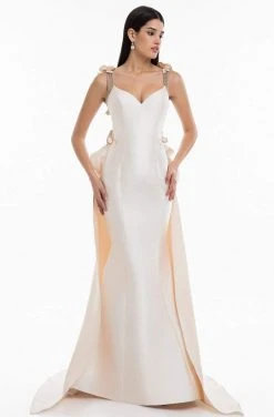 Terani Couture - Split Tail Floral Appliqued Mermaid Gown 1821E7122 - 1 Pc Taupe Silver In Size 12 Available