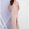 Terani Couture V Neck Long Sheath Lace Dress 1721M4317 - 1 Pc Blush Silver In Size 12 Available