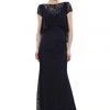 Theia - 882445 Lace Bateau Neck Cap Sleeves Trumpet Dress Formal Gowns