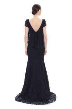 Theia - 882445 Lace Bateau Neck Cap Sleeves Trumpet Dress Formal Gowns