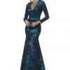 Theia - 882988 V Neck Long Sleeves Floral Trumpet Gown