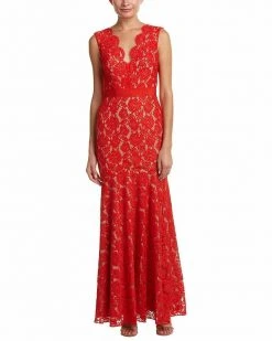 Formal Gowns Theia - 883183 Floral Lace Scalloped V-neck Trumpet Dress