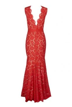 Formal Gowns Theia - 883183 Floral Lace Scalloped V-neck Trumpet Dress