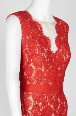 Formal Gowns Theia - 883183 Floral Lace Scalloped V-neck Trumpet Dress