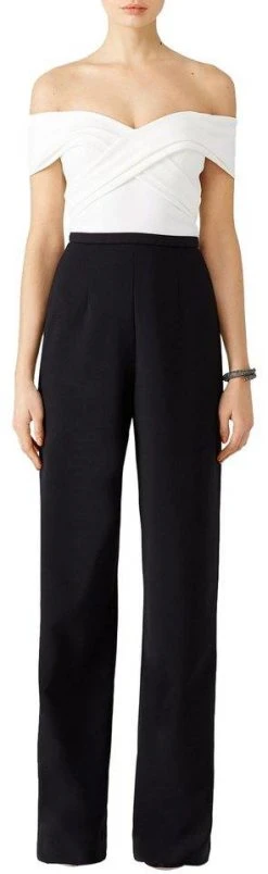 Long Dresses Theia - 883335 Crisscross Pleated Colorblock Jumpsuit