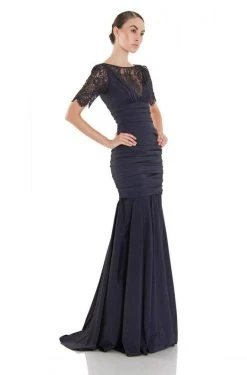 Formal Gowns Theia Lace Sleeve Ruched Evening Dress 881865 - 1pc Midnight In Size 12 Available