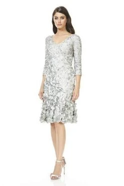 Theia - Quarter Sleeve Petal Ornate A-Line Cocktail Dress 883099 - 1 Pc Mist In Size 6 Available Cocktail Dresses