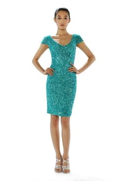 Cocktail Dresses Theia - Scoop Neckline Sequin Cocktail Dress 882396