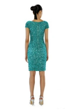 Cocktail Dresses Theia - Scoop Neckline Sequin Cocktail Dress 882396