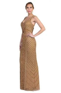 Formal Gowns Theia Shining Gilded Mesh Long Dress 881772 - 1 Pc. Gold In Size 8 Available