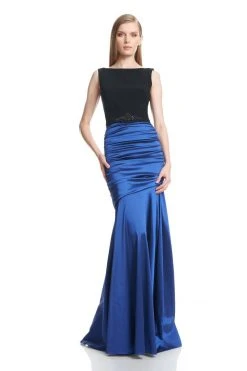 Theia - Sleeveless Jeweled Belt Ruched Gown 882629 Formal Gowns