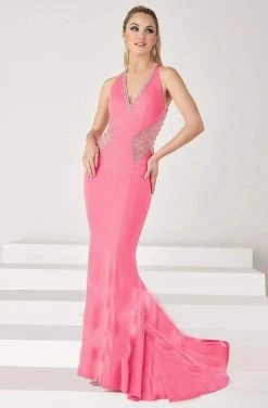 Tiffany Designs - 16198 Glamorous Beaded V-Neck Jersey Dress Formal Gowns