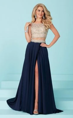 Formal Gowns Tiffany Designs - 16212 Two-Piece Long Prom Dress With Beaded Illusion Top