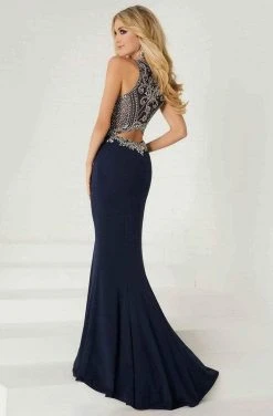 Formal Gowns Tiffany Designs - 16293 Embellished Illusion Halter Jersey Dress