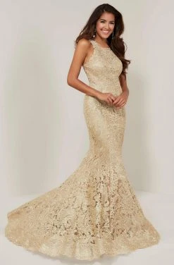 Tiffany Designs - 16329 Metallic Embroidered Halter Mermaid Dress