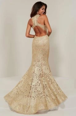 Tiffany Designs - 16329 Metallic Embroidered Halter Mermaid Dress