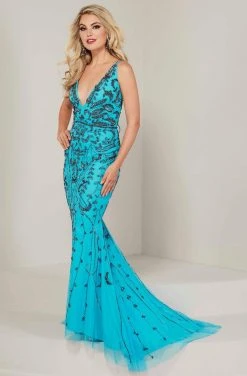 Formal Gowns Tiffany Designs - 16349 Strappy Beaded V-Neck Mermaid Gown 8 Formal Gowns Tiffany Designs - 16349 Strappy Beaded V-Neck Mermaid Gown