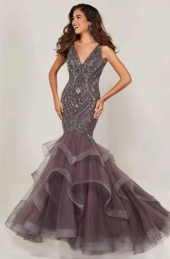 Formal Gowns Tiffany Designs - 16351 Beaded V-Neck Layered Mermaid Dress 9 Formal Gowns Tiffany Designs - 16351 Beaded V-Neck Layered Mermaid Dress