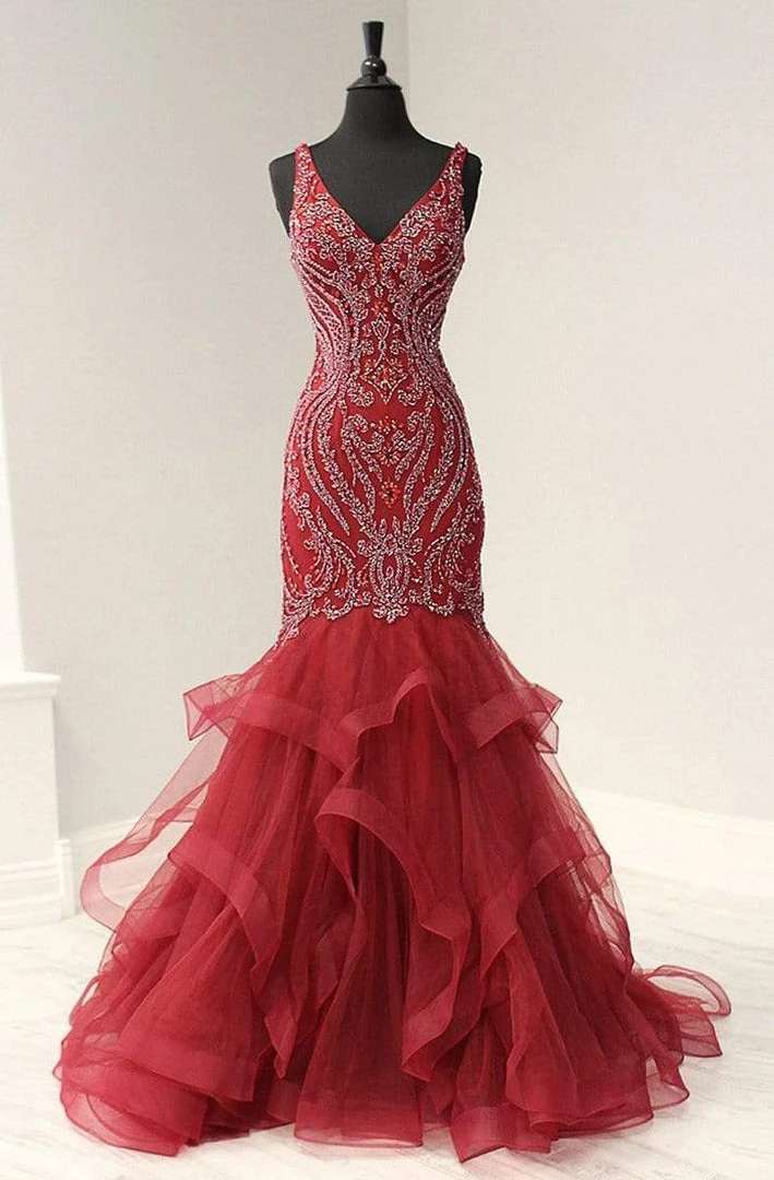 Formal Gowns Tiffany Designs - 16351 Beaded V-Neck Layered Mermaid Dress 7 Formal Gowns Tiffany Designs - 16351 Beaded V-Neck Layered Mermaid Dress