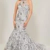 Formal Gowns Tiffany Designs - 16366 Floral Sequined Illusion Halter Mermaid Gown