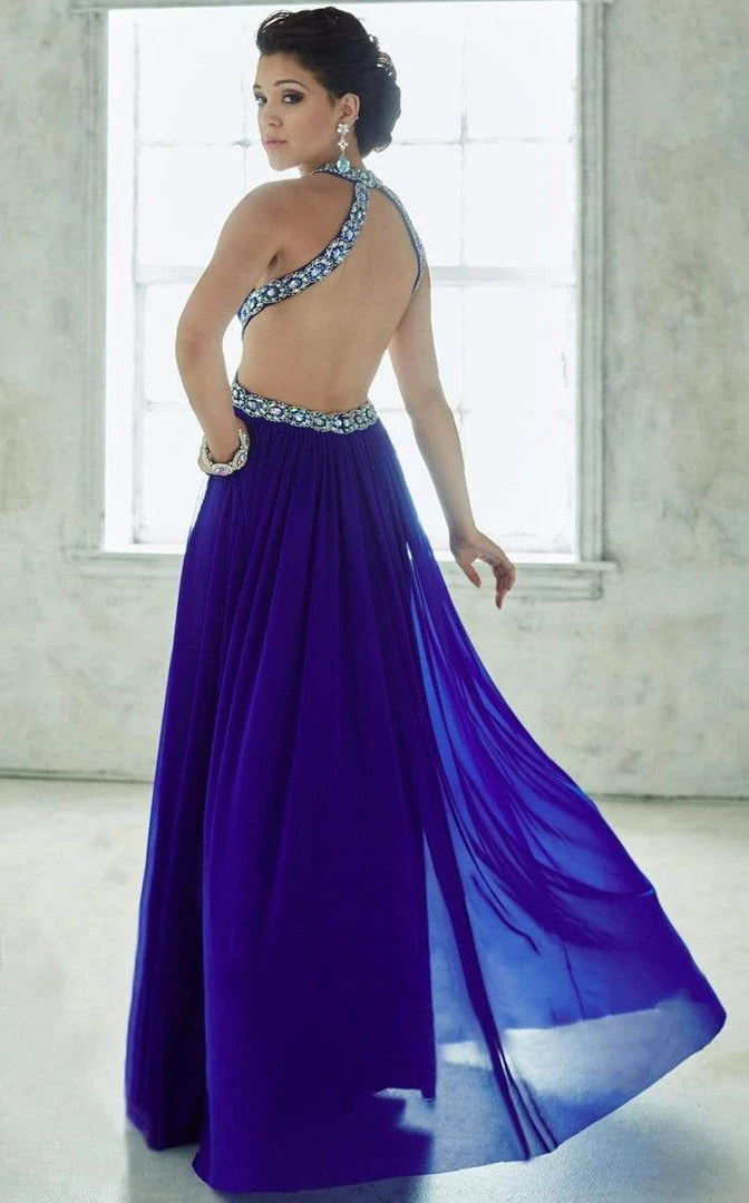 Formal Gowns Tiffany Designs - 46028 Crystal Crusted Halter Long Evening Gown With Cutouts 4 Formal Gowns Tiffany Designs - 46028 Crystal Crusted Halter Long Evening Gown With Cutouts