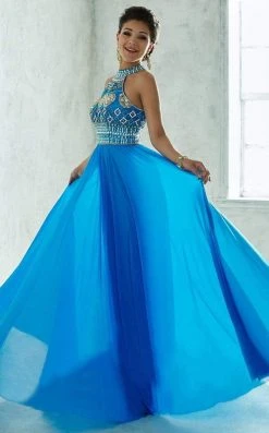 Tiffany Designs - 46032 Stylish Bead-Embellished Halter Gown With Sheer Layering Formal Gowns