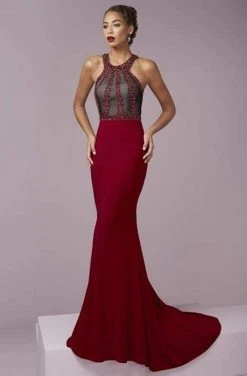 Tiffany Designs - 46089 Stylishly Ornate High Halter Long Evening Gown