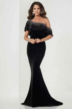 Formal Gowns Tiffany Designs - 46125 Embellished Asymmetric Velvet Trumpet Dress