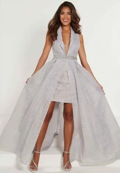 Formal Gowns Tiffany Designs - 46152 Lace Deep V-neck Dress With Detachable Jacket