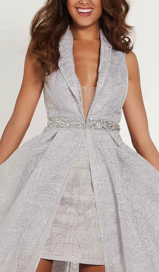 Formal Gowns Tiffany Designs - 46152 Lace Deep V-neck Dress With Detachable Jacket 4 Formal Gowns Tiffany Designs - 46152 Lace Deep V-neck Dress With Detachable Jacket