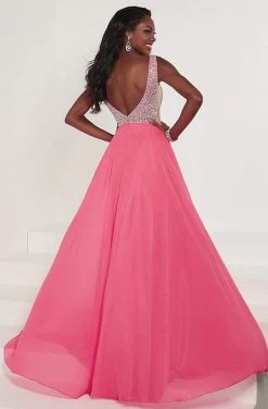 Tiffany Designs - 46171 Embellished Deep V-neck Chiffon A-line Dress