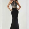 Tiffany Designs - Beaded Halter Jersey Sheath Dress 46144 - 1 Pc Black In Size 6 Available