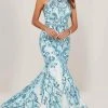 Tiffany Designs - Beaded Lace Halter Mermaid Gown 16336 - 1 Pc Sky Blue/Nude In Size 4 Available 2 Tiffany Designs - Beaded Lace Halter Mermaid Gown 16336 - 1 Pc Sky Blue/Nude In Size 4 Available