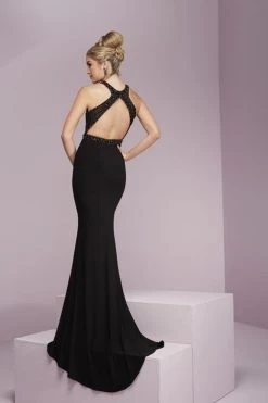 Tiffany Designs - Embellished High Halter Evening Dress 46089 - 1 Pc Black/Black In Size 6 Available Formal Gowns