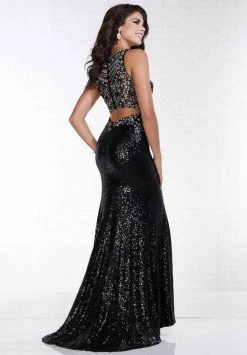 Formal Gowns Tiffany Designs - Sequined Halter Sheath Evening Gown 16298 - 1 Pc Black In Size 4 Available