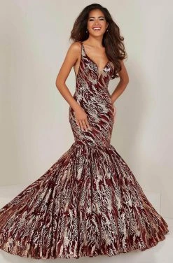 Tiffany Designs - Sequined Trumpet Prom Dress 16361 - 1 Pc Wine/Gold In Size 10 Available