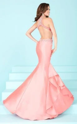 Tiffany Homecoming - 16245 Extravagant Beaded Illusion Neck Mermaid Dress 1 Pc Gunmetal/AB In Size 4 Available Formal Gowns