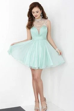 Cocktail Dresses Tiffany Homecoming - 27059 Embellished Neckline Short Chiffon Dress