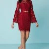 Cocktail Dresses Tiffany Homecoming - 27185 Bell Sleeve Illusion Floral Lace Two-Piece Dress