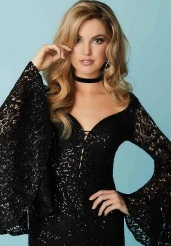 Tiffany Homecoming - 27194 Bell Long Sleeves Plunging Cocktail Dress