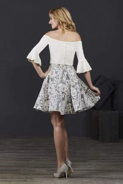 Tiffany Homecoming - 27204 Two Piece Bell Sleeve Brocade A-line Dress