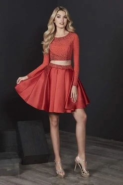 Cocktail Dresses Tiffany Homecoming - 27215 Two-Piece Long Sleeve Jewel Studded Dress